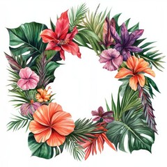 Elegant Tropical Floral Design with Watercolor Details on White Background