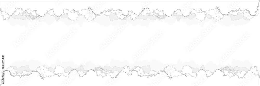 Poster Minimal style cad tree line drawing, Side view, set of graphics trees elements outline symbol for architecture and landscape design drawing. Vector illustration in stroke. tropical forest