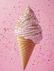 Pink Ice Cream Cone with Sprinkles