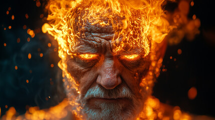 Elderly figure on fire representing a generation's refusal to change unsustainable habits despite knowing the catastrophic effects of manmade climate change