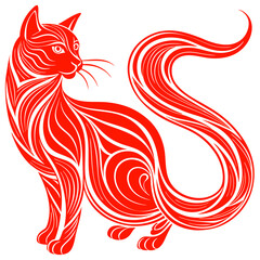 tattoo of a cat a playful cat silhouette with flowing swirling Vector Design and illustration