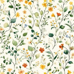 Vintage Floral Watercolor Art with Botanical Elements and Wildflowers