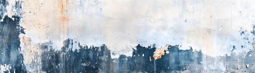 Fototapeta premium Weathered Wall with Peeling Paint in Blue, White, and Orange Hues