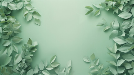 Obraz premium A serene arrangement of green leaves on a soft mint background highlighting natural beauty and tranquility in a minimalist design
