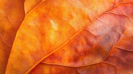 Closeup of vibrant orange autumn leaves with intricate veins, showcasing nature's beauty and the changing seasons.