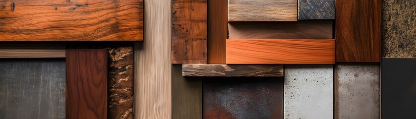 A Collage of Wood and Metal Panels with Varied Textures