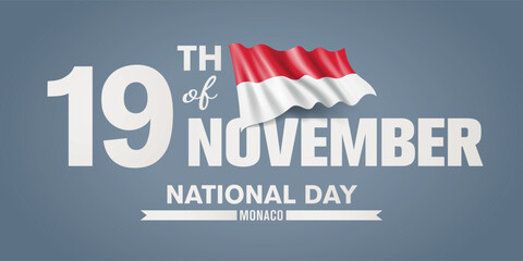 Monaco happy national day greeting card, banner with template text vector illustration