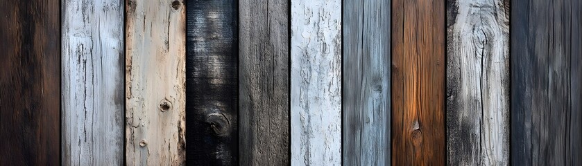 Fototapeta premium Weathered Wooden Planks with Various Colors and Textures