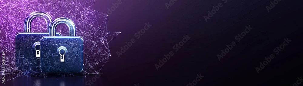 Poster two modern locks on a digital background symbolizing security and privacy.