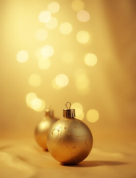 A golden Christmas ornament with a transparent background reflects soft light in a warm inviting way