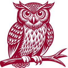 Night owl a striking owl perched on a branch eyes wide open Vector Design and illustration