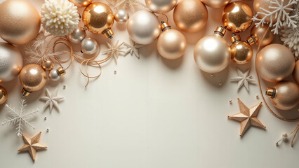 An Elegant Flat Lay of Vintage Christmas Ornaments and Handmade Decorations on a Snowy Backdrop