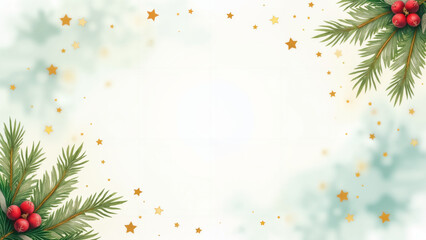 Artistic Watercolor Vector Christmas Banner Showcasing Decorative Fir Branches and Space for Joyful Greetings, Evoking Warm Holiday Feelings
