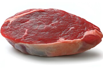 Raw beef steak isolated on a white background. Professionally butchered cut of meat.