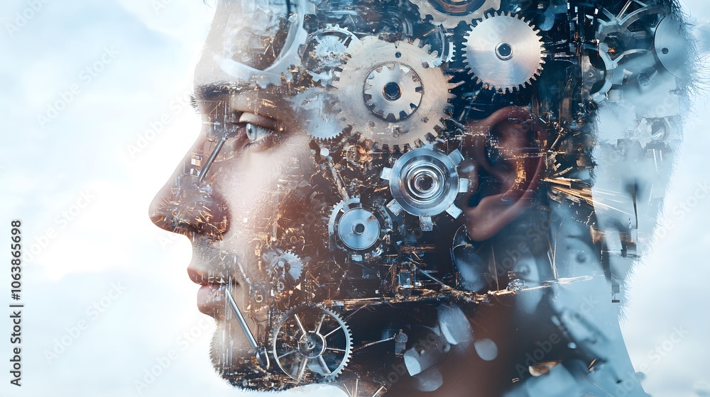 Poster futuristic profile with mechanical elements