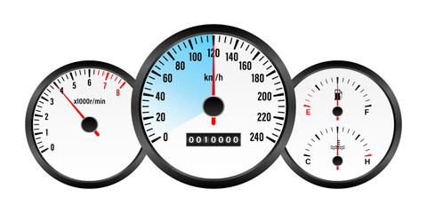 Naklejka premium Car Dashboard. Car Panel Display. Car Speedometer Dashboard. Tachometer or Odometer Display. Vector Illustration.