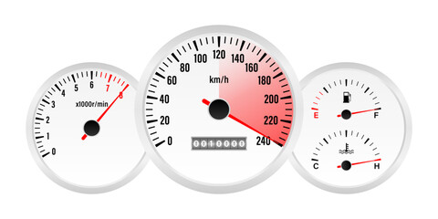 Naklejka premium Car Dashboard. Car Panel Display. Car Speedometer Dashboard. Tachometer or Odometer Display. High Speed Concept. Vector Illustration.