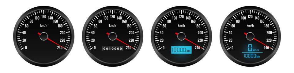 Car Dashboard. Car Panel Display. Car Speedometer Dashboard. Tachometer or Odometer Display. High Speed Concept. Vector Illustration.