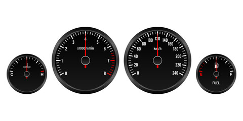 Car Dashboard. Car Panel Display. Car Speedometer Dashboard. Tachometer or Odometer Display. Vector Illustration.