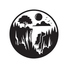 Cliffside with trees silhouette vector art like the logo black color design and solid white background 