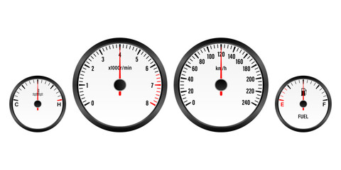 Naklejka premium Car Dashboard. Car Panel Display. Car Speedometer Dashboard. Tachometer or Odometer Display. Vector Illustration.