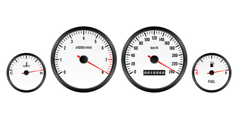 Naklejka premium Car Dashboard. Car Panel Display. Car Speedometer Dashboard. Tachometer or Odometer Display. High Speed Concept. Vector Illustration.
