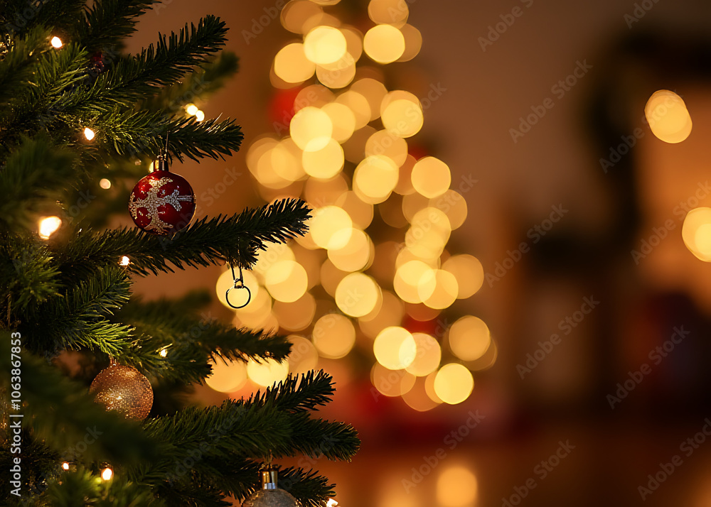 Aufkleber a festive holiday scene features a decorated christmas tree against a bright beautiful backdrop with