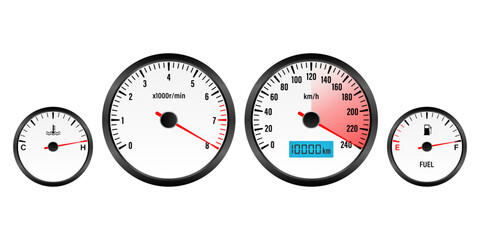 Naklejka premium Car Dashboard. Car Panel Display. Car Speedometer Dashboard. Tachometer or Odometer Display. High Speed Concept. Vector Illustration.