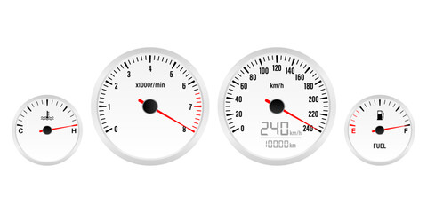 Car Dashboard. Car Panel Display. Car Speedometer Dashboard. Tachometer or Odometer Display. High Speed Concept. Vector Illustration.