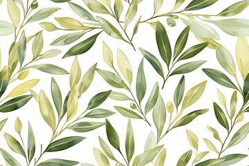 seamless pattern of olive leaves, watercolor style, wallpaper, background
