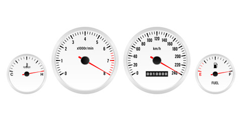 Car Dashboard. Car Panel Display. Car Speedometer Dashboard. Tachometer or Odometer Display. High Speed Concept. Vector Illustration.