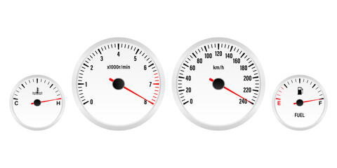 Car Dashboard. Car Panel Display. Car Speedometer Dashboard. Tachometer or Odometer Display. High Speed Concept. Vector Illustration.