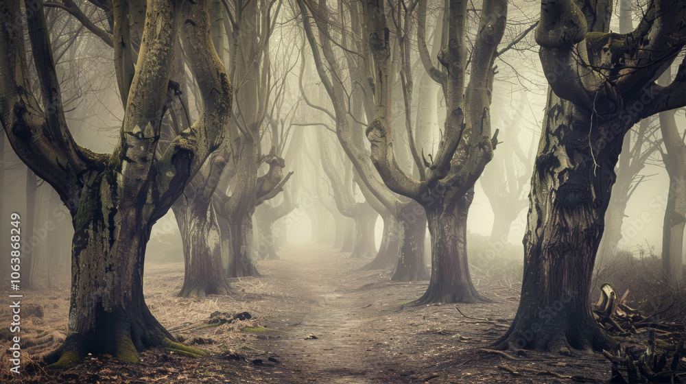 Wall mural Foggy autumn forest
