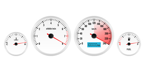 Car Dashboard. Car Panel Display. Car Speedometer Dashboard. Tachometer or Odometer Display. High Speed Concept. Vector Illustration.