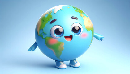 Funny earth cartoon. Environment, sustainability and ecology concept