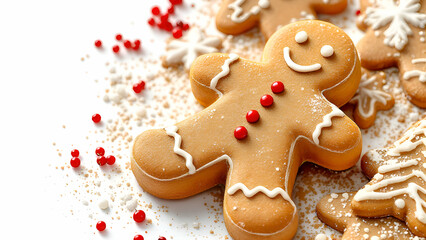 Fototapeta premium Gingerbread Man Cookie with Red Candy Decorations