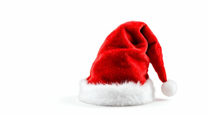 Red Santa Hat with White Trim and PomPom Isolated