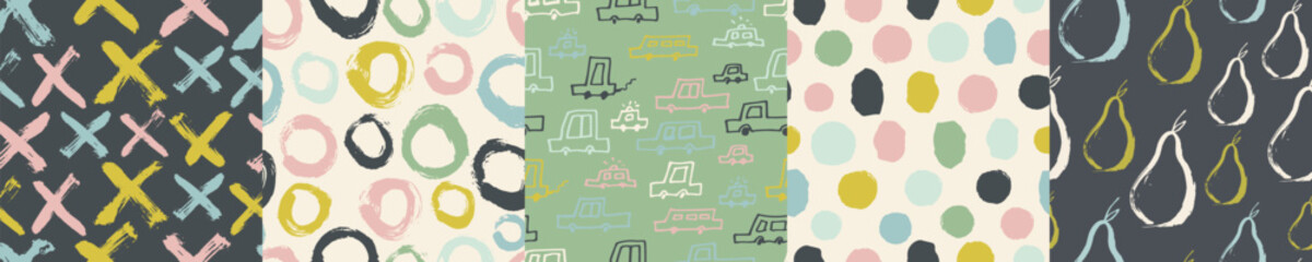 Сhildish pattern collection. Seamless background, cute vector texture for kids bedding, fabric, wallpaper, wrapping paper, textile, t-shirt print