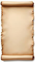 Fototapeta premium An empty, aged parchment scroll with rolled edges, isolated on a white background.