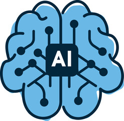 A visual representation of artificial intelligence showcases a blue brain design with lines connecting various nodes, emphasizing technological advancement and innovation.