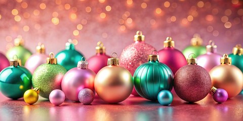 Obraz premium Festive Christmas Balls on Soft Pink Pastel Background â€“ Perfect for Holiday Decor and Seasonal Celebrations