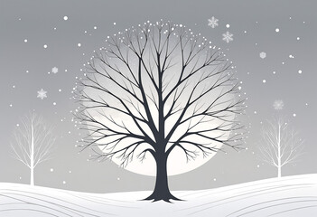 A silhouette of a tree against a moonlit sky