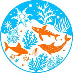 Naklejka premium high quality editable ocean depths a vector of whimsical sea creature pattern with fishes Vector Design and illustration