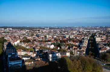 High angle panorama over the Brussels skyline in Koekelberg, Brussels Capital Region, Belgium, OCT 24, 2024