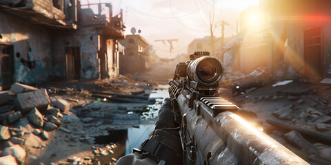 First-Person Shooter Gameplay in a Destroyed City