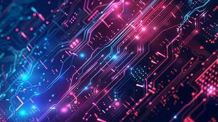 Fototapeta premium A futuristic tech-inspired background with coding symbols and circuit board patterns, representing innovation and progress, perfect for business banners, posters, and digital presentations.