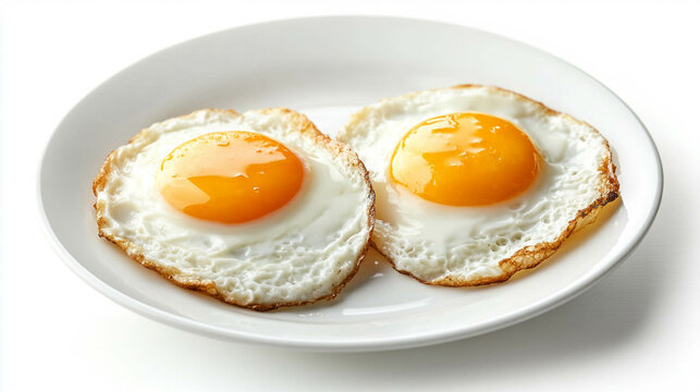 Fried eggs on a white plate close-up