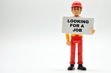 toy man holding a sign with the text (I'm looking for a job)