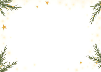 A digital illustration of a Christmas border featuring intertwined fir branches stars and lights against a pure white background