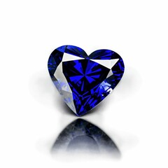 Fototapeta premium Heart-Shaped Blue Sapphire Gemstone with Reflection 